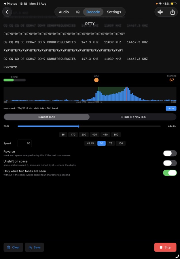 SWLTools decoding an RTTY weather bulletin