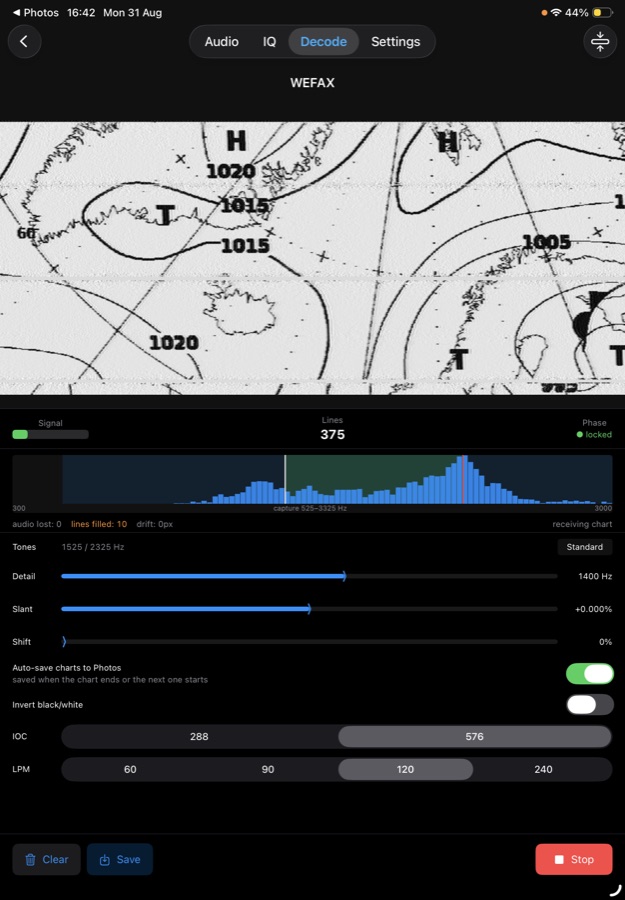 SWLTools receiving a weather fax chart line by line